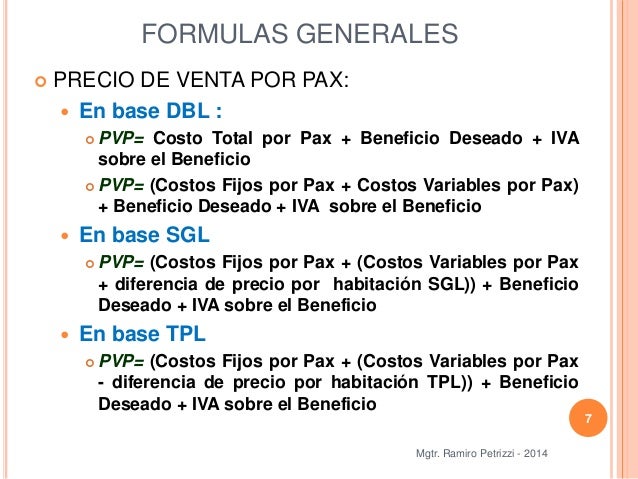 Calculo de precio de productos turísticos