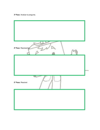 3º Paso: Analizar la pregunta.




4º Paso: Representar:




5° Paso: Resolver:
 