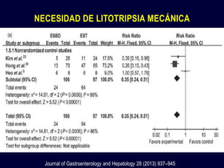 NECESIDAD DE LITOTRIPSIA MECÁNICA
Journal of Gastroenterology and Hepatology 28 (2013) 937–945
 