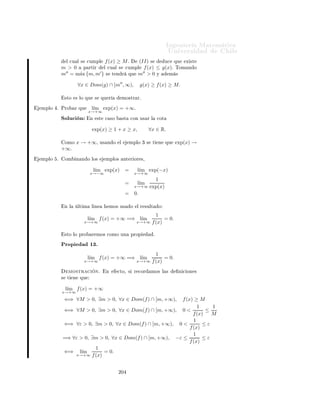 ÁÒ Ò Ö Å Ø Ñ Ø 
                                                                                                         ÍÒ Ú Ö×                            Ð
Ç × ÖÚ 
 Ò               ÆÓØ ÑÓ× ÕÙ

                        ım f (x) = −∞
                       l´                                      ⇐⇒           ım −f (x) = +∞
                                                                           l´
                  x→+∞                                                    x→+∞
                        ım f (x) = −∞
                       l´                                      ⇐⇒           ım −f (−x) = +∞
                                                                           l´
                  x→−∞                                                    x→+∞

 ×        
 Ö¸ ÐÓ× Ð Ñ Ø × 
Ù Ò Óx  → ±∞                         Ó 
ÓÒ Ú ÐÓÖ              −∞      ÔÙ          Ò × Ö    Ö Ú    Ó×
 Ð 
ÓÒ
 ÔØÓ            l´
                        ım f (x) = +∞ Ñ                              ÒØ    
 Ñ        Ó×     Ð       Ö    
Ó×       ÔÖÓÔ     Ó×º
                     x→+∞
Ç × ÖÚ 
 Ò
     ½º    Ù Ò Ó ÙÒ             ÙÒ
     Ò Ø        Ò       Ð Ñ Ø          Ù Ð         +∞     Ó       Ù Ð        −∞     ×   ×Ù Ð
            
 Ö ÕÙ      ÔÓ×        Ð ÑØ        Ò       Ð 
ÓÒ ÙÒØÓ          R          Ò     Ó 
ÓÑÓ

                                                   R = R ∪ {+∞, −∞}
          ÕÙ    ×Ù Ð    ÐÐ Ñ Ö×         R¹    ÜØ Ò              Óº

     ¾º    ÓÑÓ Ð × ×Ù
 × ÓÒ × ×ÓÒ ÙÒ
 ÓÒ ×¸ Ð ×                                           Ò 
 ÓÒ ×        ÒØ Ö ÓÖ × Ô ÖÑ ¹
          Ø Ò   ×Ø     Ð 
 Ö      Ð ×     Ò    
           Ó     Ð × Ö × ×        sn → +∞                 Ý   sn → −∞.
           ÑÔÐÓ×

          ÑÔÐÓ ½º ÈÖÓ             Ö Ù× Ò Ó Ð                     Ò 
      Ò ÕÙ            l´
                                                                                           ım x = +∞.
                                                                                      x→+∞
                       ËÓÐÙ
 Ò                Ò            
ØÓ¸ Ù× Ò Ó Ð                    Ò 
      Ò¸


                            È     É           ∀M > 0, ∃m > 0, ∀x ≥ m,                                    f (x) = x ≥ M.

                       Ä     ÔÖÓÔÓ× 
         Ò        ÒØ Ö ÓÖ           × 
Ð Ö Ñ ÒØ             
   ÖØ       × ×    ØÓÑ   m=
                       M.
          ÑÔÐÓ ¾º ÈÖÓ             Ö Ù× Ò Ó             Ð        ÑÔÐÓ ½ ÕÙ                  ım x = −∞.
                                                                                          l´
                                                                                      x→−∞
                       ËÓÐÙ
 Ò                Ò     ×Ø         
 ×Ó       ×Ø    
ÓÒ Ó × ÖÚ Ö ÕÙ


                                                           l´       ım −x = −∞.
                                                            ım x = l´
                                                    x→−∞                  x→+∞


          ÑÔÐÓ ¿º ÈÖÓ             Ö Ù× Ò Ó Ð                    Ò 
       Ò¸ ÕÙ       ×     l´
                                                                                             ım f (x) = +∞ Ý                      ¹
                                                                                           x→+∞
                       Ñ ×      ∃m, Ø      Ð ÕÙ f (x) ≤ g(x) Ô                    Ö       ØÓ Ó x ∈        Dom(g)∩[m, ∞)
                        ÒØÓÒ
 ×           l´
                                           ım g(x) = +∞.
                                        x→+∞
                       ËÓÐÙ
 Ò            Ë         ÑÓ× ÕÙ


                        I)                    ∀M > 0, ∃m′ > 0, ∀x ∈ Dom(f ) ∩ [m′ , ∞),                                         f (x) ≥ M
                       II)                    ∃m > 0, ∀x ∈ Dom(g) ∩ [m, ∞),                                                f (x) ≤ g(x).

                                 ÑÓ× ÔÖÓ           Ö ÕÙ


                        ∀M > 0, ∃m′′ > 0, ∀x ∈ Dom(g) ∩ [m′′ , ∞),                                                  g(x) ≥ M.

                           ×Ø      ÐØ Ñ       ÔÖÓÔÓ× 
               Ò    × Ú Ö             Ö ¸ Ý         ÕÙ × M > 0 ×
                        Ö       ØÖ Ö Ó¸           ´Áµ ×              Ù
    Ð      Ü ×Ø Ò
                 m′ > 0¸ Ô ÖØ Ö


                                                                ¾¼¿
 