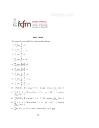 ÁÒ Ò Ö Å Ø Ñ Ø 
                                                                                            ÍÒ Ú Ö×               Ð
        ÑÓ×ØÖ 
            Òº       ÆÓØ ÑÓ× ÕÙ        Ò    Ð 
 ×Ó         Ð Ñ Ø   Ð Ø Ö Ð ÔÓÖ Ð           Ö 
×    Ø    Ò   ÕÙ




ℓ = l´ f (x)
     ım
         x→x+
            0

                                          1
    ⇐⇒ ℓ = l´
            ım f (x0 +                      )
                   u→+∞                   u
                                               1
    ⇐⇒ ∀ε > 0, ∃m > 0,                        ∀u ≥ m,
                                                 ∈ Dom(f ) =⇒ |f (x) − ℓ| ≤ ε
                                                                x = x0 +
                                               u
                                                   1
    ⇐⇒ ∀ε > 0, ∃m > 0, ∀x ∈ Dom(f ) ∩ (x0 , x0 + ]       |f (x) − ℓ| ≤ ε
                                                  m
    ⇐⇒ ∀ε > 0, ∃δ > 0, ∀x ∈ Dom(f ) ∩ (x0 , x0 + δ]   |f (x) − ℓ| ≤ ε.

    Ò ÐÓ      Ñ ÒØ ¸        Ò        Ð 
 ×Ó     Ð Ñ Ø     Ð Ø Ö Ð ÔÓÖ Ð        ÞÕÙ      Ö    ×   Ø   Ò   ÕÙ




ℓ = l´ − f (x)
     ım
         x→x0
                                          1
    ⇐⇒ ℓ = l´
            ım f (x0 −                      )
                   u→+∞                   u
                                              1
    ⇐⇒ ∀ε > 0, ∃m > 0,                          ∈ Dom(f ) =⇒ |f (x) − ℓ| ≤ ε
                                              ∀u ≥ m,           x = x0 −
                                              u
                                              1
    ⇐⇒ ∀ε > 0, ∃m > 0, ∀x ∈ Dom(f ) ∩ [x0 − , x0 )       |f (x) − ℓ| ≤ ε
                                             m
    ⇐⇒ ∀ε > 0, ∃δ > 0, ∀x ∈ Dom(f ) ∩ [x0 − δ, x0 )  |f (x) − ℓ| ≤ ε.

ÈÓÖ ÐÓ Ø ÒØÓ¸ ×                 Ð    ÓÑ Ò Ó       Ð       ÙÒ
       Ò Ô ÖÑ Ø      ×ØÙ       Ö ÐÓ×    Ó× Ð Ñ Ø ×
Ð Ø Ö Ð × ×        Ø   Ò        ÕÙ




ℓ = l´ f (x)
     ım
         x→x0

    ⇐⇒ ℓ = l´ + f (x) = l´ − f (x)
            ım           ım
                   x→x0                   x→x0

 ⇐⇒ ∀ε > 0, ∃δ1 > 0, ∀x ∈ Dom(f ) ∩ (x0 , x0 + δ1 ]     |f (x) − ℓ| ≤ ε,
∀ε > 0, ∃δ2 > 0, ∀x ∈ Dom(f ) ∩ [x0 + δ2 , x0 ) |f (x) − ℓ| ≤ ε
    ⇐⇒ ∀ε > 0, ∃δ > 0, ∀x ∈ A ∩ [x0 − δ, x0 + δ]  {x0 } ,                                   |f (x) − ℓ| ≤ ε.

    Ò    Ð 
 ×Ó    Ò ÕÙ         Ð     ÙÒ
     Ò Ô ÖÑ Ø          Ð   ×ØÙ   Ó    × ÐÓ ÙÒ Ð Ñ Ø         Ð Ø Ö Ð¸ Ð
    ÕÙ Ú Ð Ò
          ×        Ö 
Ø º




                                                          ¾½
 