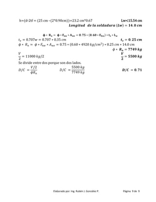 Elaborado por: Ing. Rubén J. González P. Página 9 de 9
h=(d-2tf = (25 cm –(2*0.90cm))=23.2 cm*0.67 Lw<15.54 cm
0 0 0 0 0 35
0 5 0 0 4 20 / 0 25 14 0
2
11000 /2
Se divide entre dos porque son dos lados.
/
/2
/
5500
4
/
 
