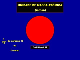 UNIDADE DE MASSA ATÔMICA
                       (u.m.a.)




1
     do carbono 12
12
         ou
                      CARBONO 12
       1 u.m.a.
 
