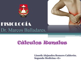 FISIOLOGÍA
Dr. Marcos Balladares.
Cálculos Renales
Lisseth Alejandra Romero Calderón.
Segundo Medicina «E»
 