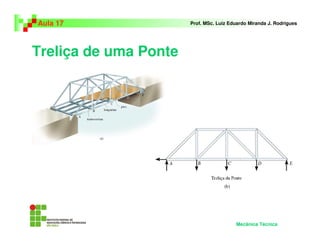 Treliça de uma Ponte
Aula 17 Prof. MSc. Luiz Eduardo Miranda J. Rodrigues
Mecânica Técnica
 