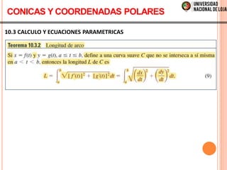 10.3 CALCULO Y ECUACIONES PARAMETRICAS
CONICAS Y COORDENADAS POLARES
 
