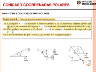 10.4 SISTEMA DE COORDENADAS POLARES
CONICAS Y COORDENADAS POLARES
 