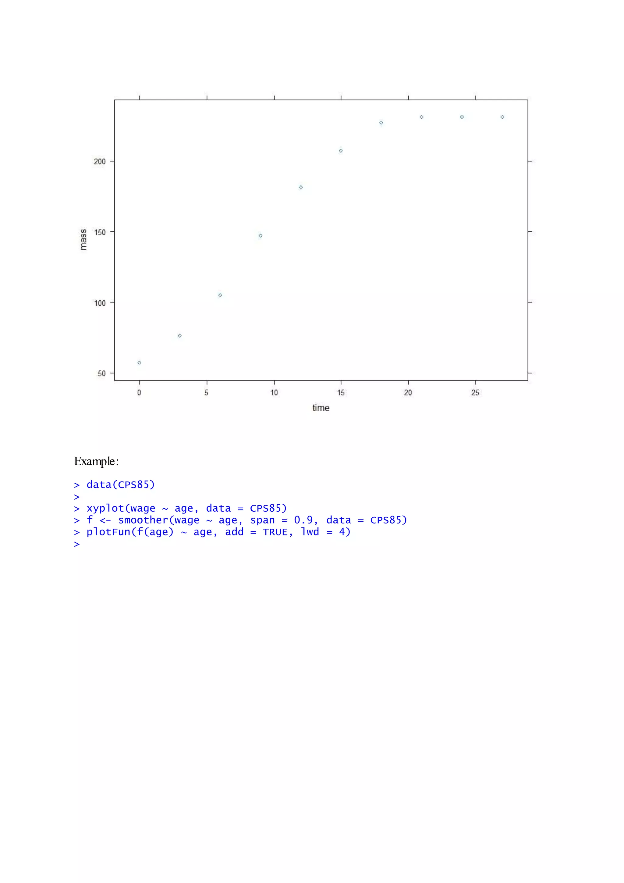 Example:
> data(CPS85)
>
> xyplot(wage ~ age, data = CPS85)
> f <- smoother(wage ~ age, span = 0.9, data = CPS85)
> plotFun(f(age) ~ age, add = TRUE, lwd = 4)
>
 