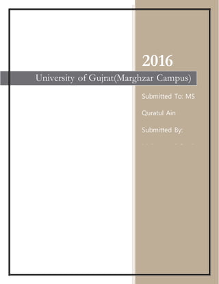 2016
Submitted To: MS
Quratul Ain
Submitted By:
Muhammad Saad
University of Gujrat(Marghzar Campus)
 