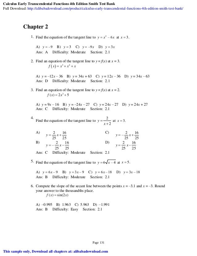 Calculus Early Transcendental Functions 4th Edition Smith Test Bank