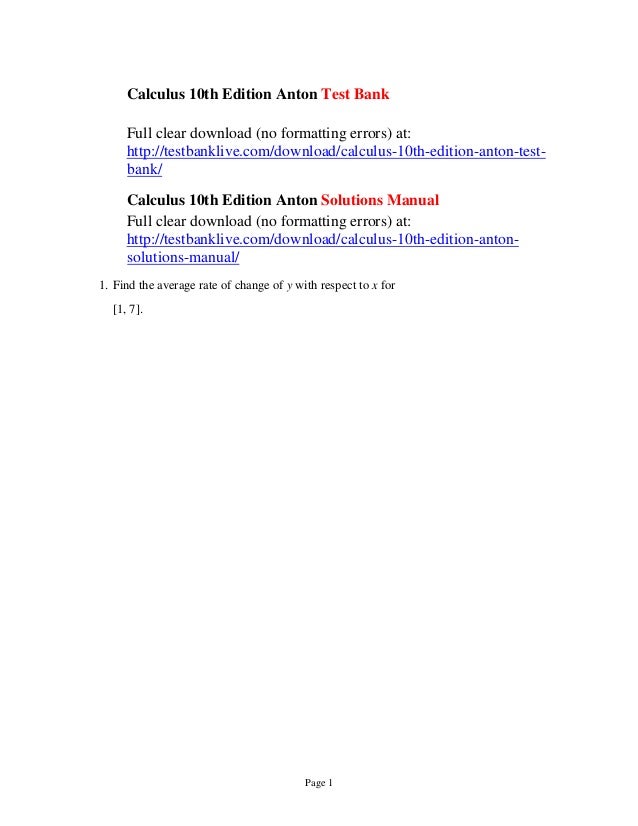 Calculus 10th edition anton test bank