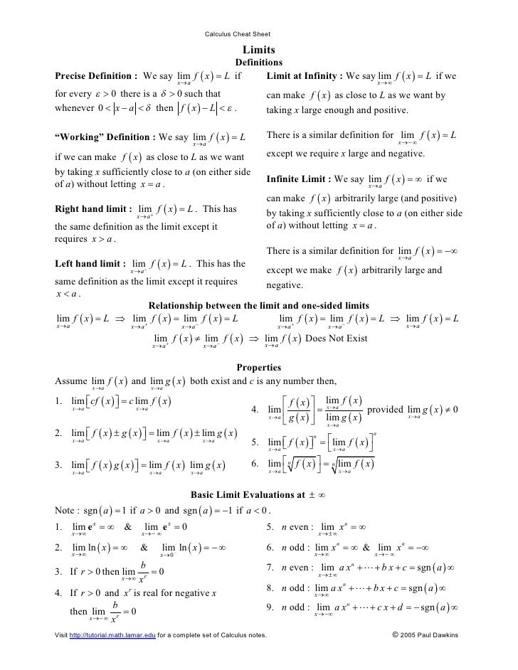 Calculus Cheat Sheet All