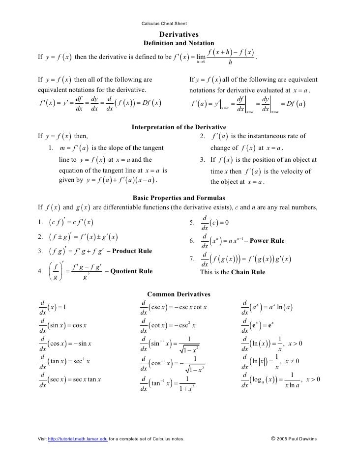 Calculus Cheat Sheet All