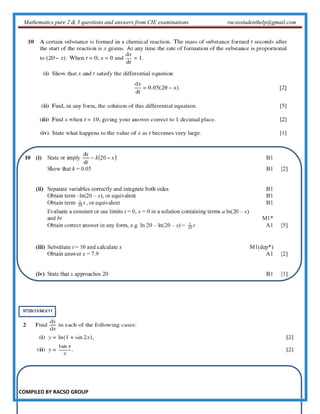 Mathematics pure 2 & 3 questions and answers from CIE examinations racsostudenthelp@gmail.com
COMPILED BY RACSO GROUP
 