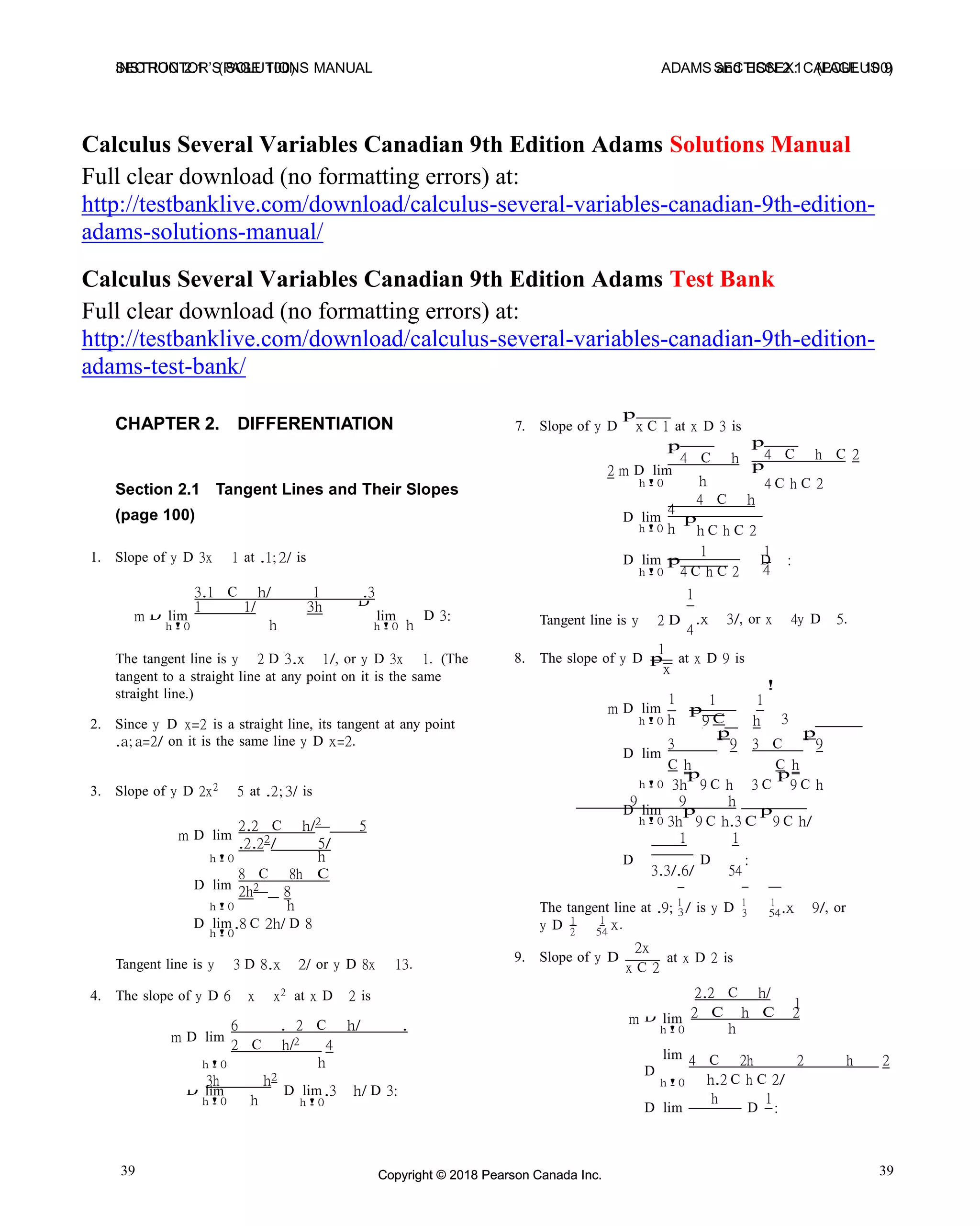 Calculus several variables canadian 9th edition adams solutions manual ...