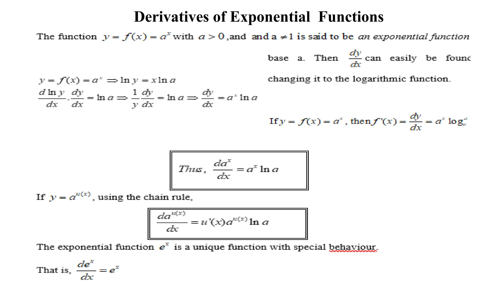 Derivatives of Exponential Functions
 