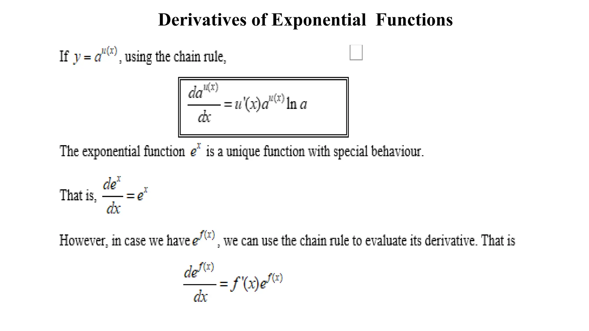 Derivatives of Exponential Functions
 