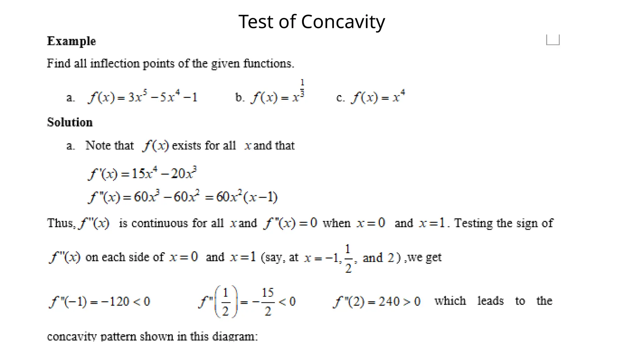 Test of Concavity
 