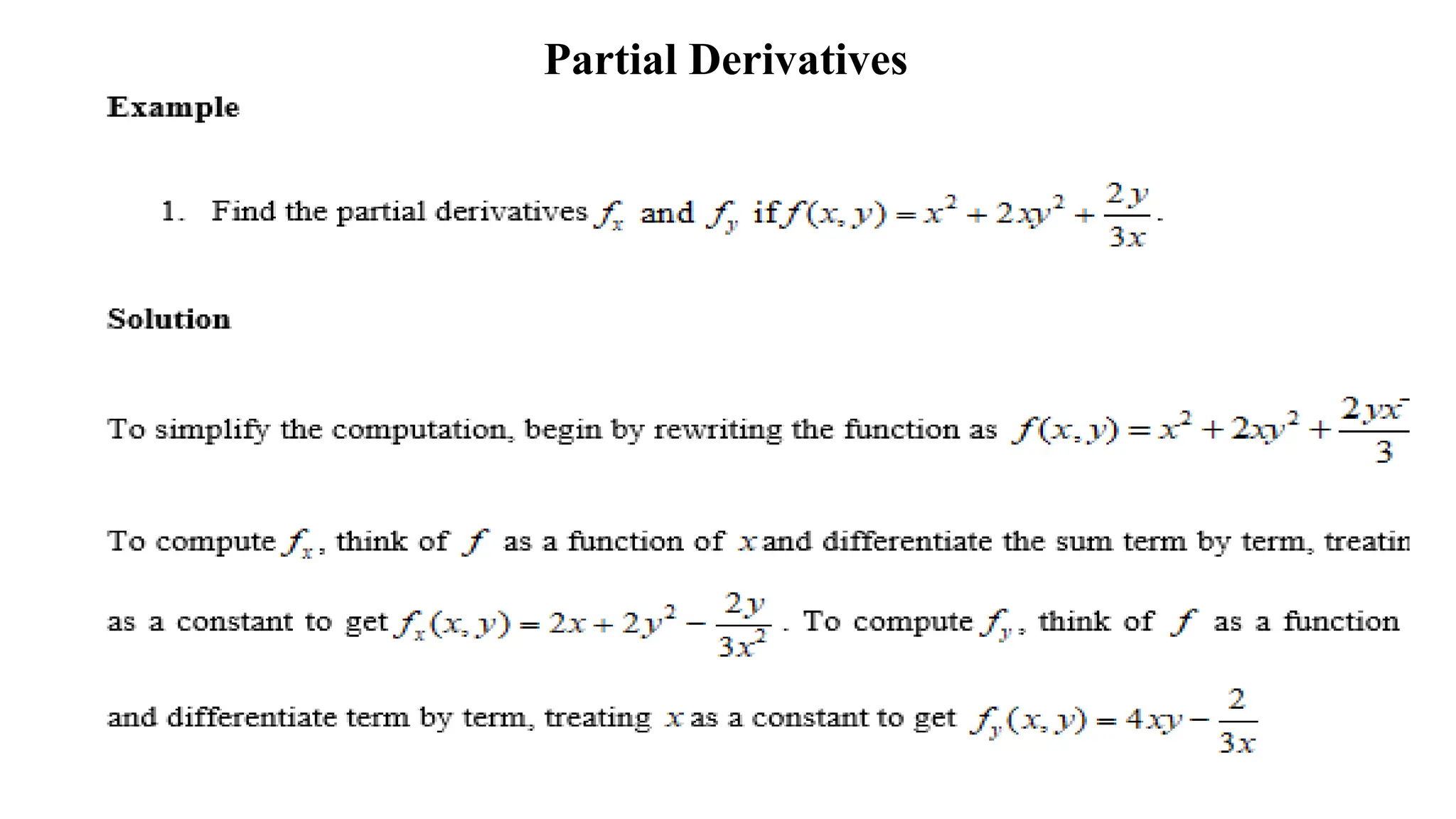 Partial Derivatives
 