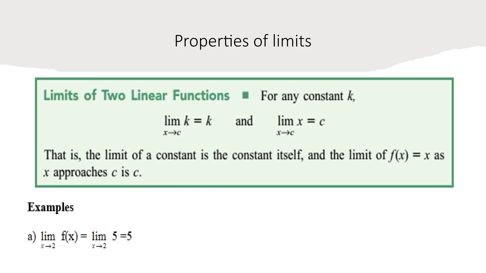 Properties of limits
 