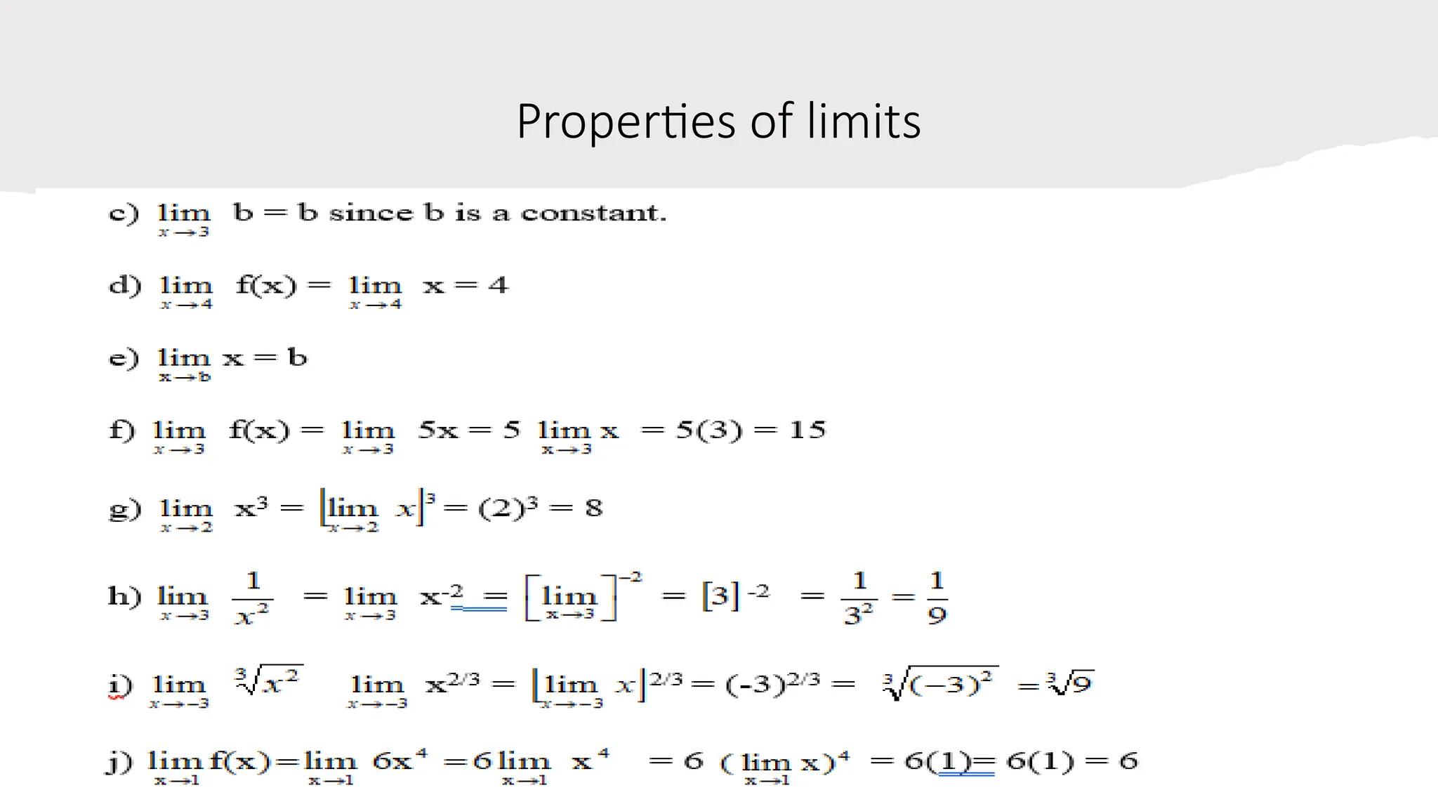 Properties of limits
 