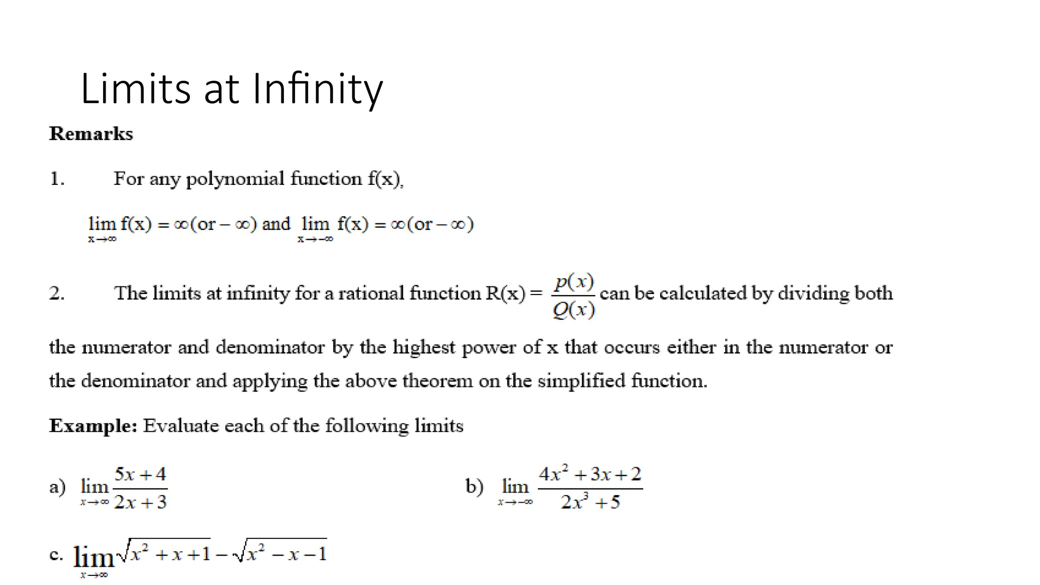Limits at Infinity
 
