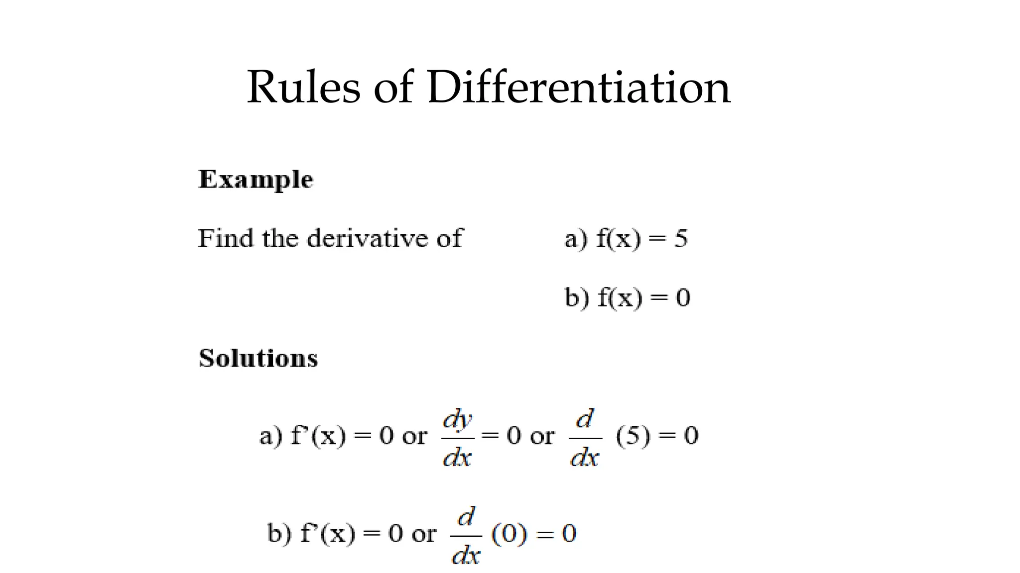 Rules of Differentiation
 