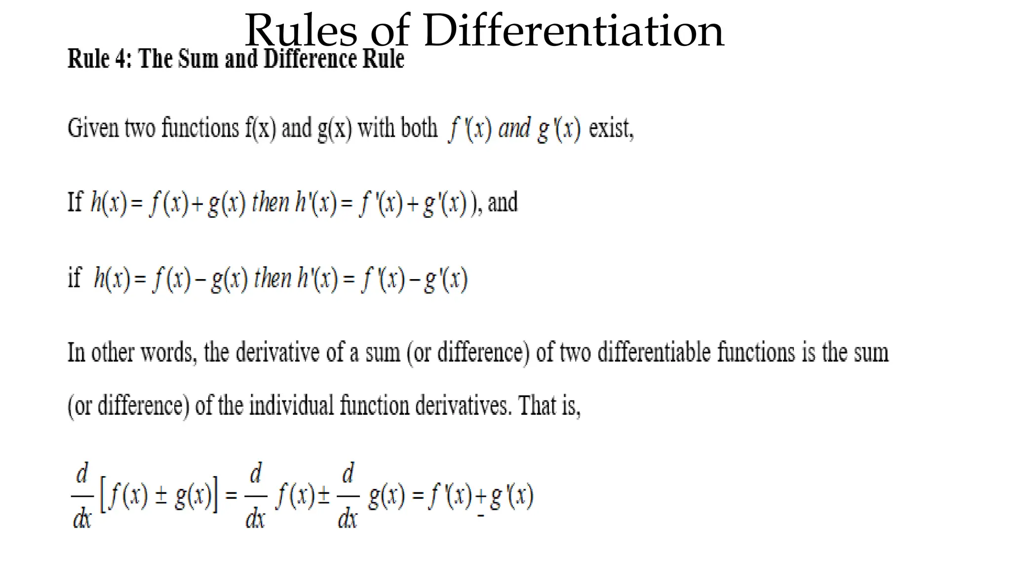 Rules of Differentiation
 
