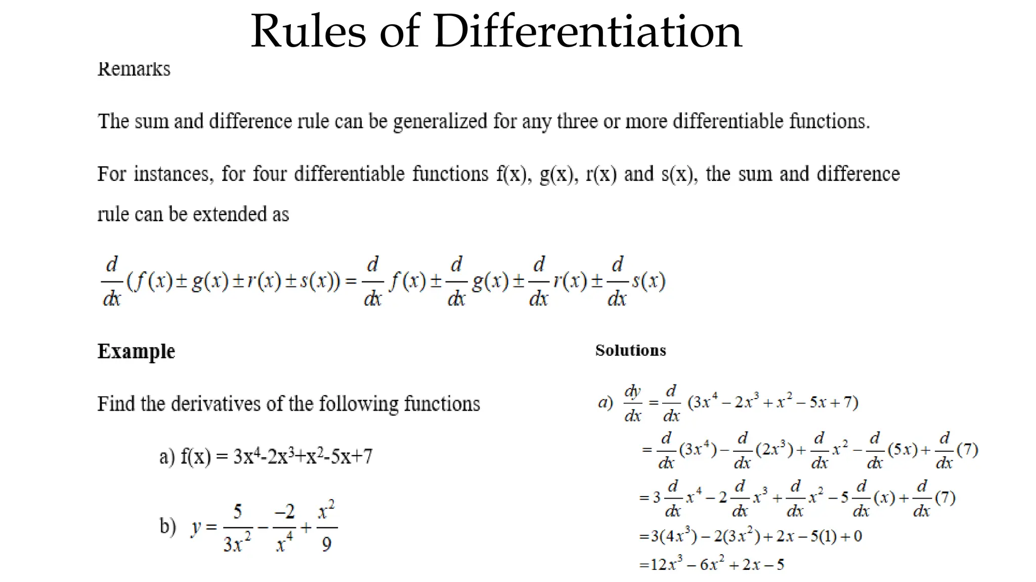 Rules of Differentiation
 