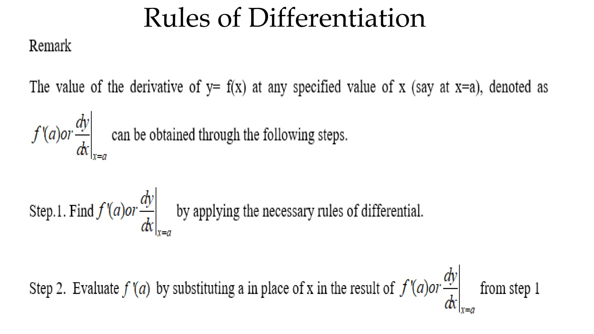 Rules of Differentiation
 