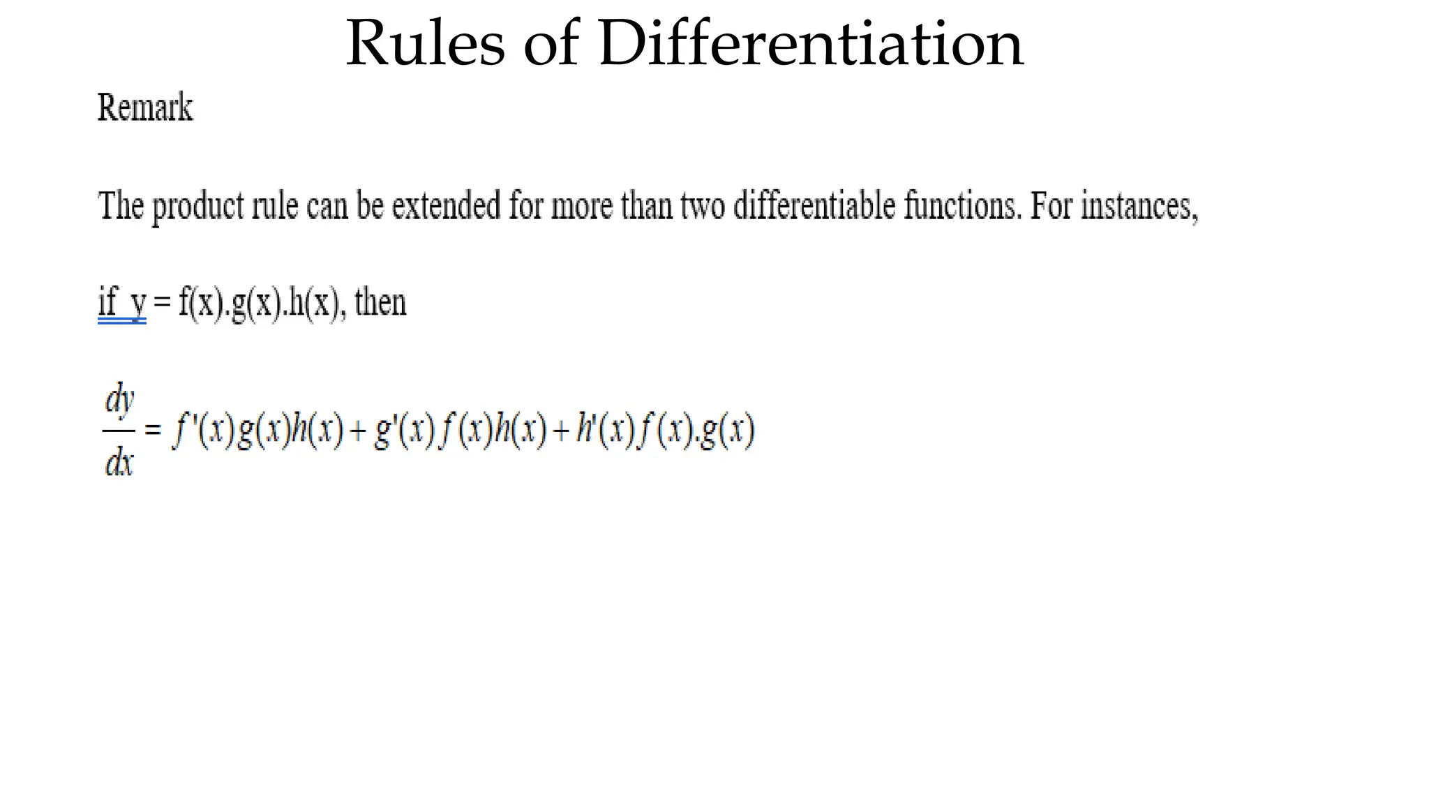 Rules of Differentiation
 