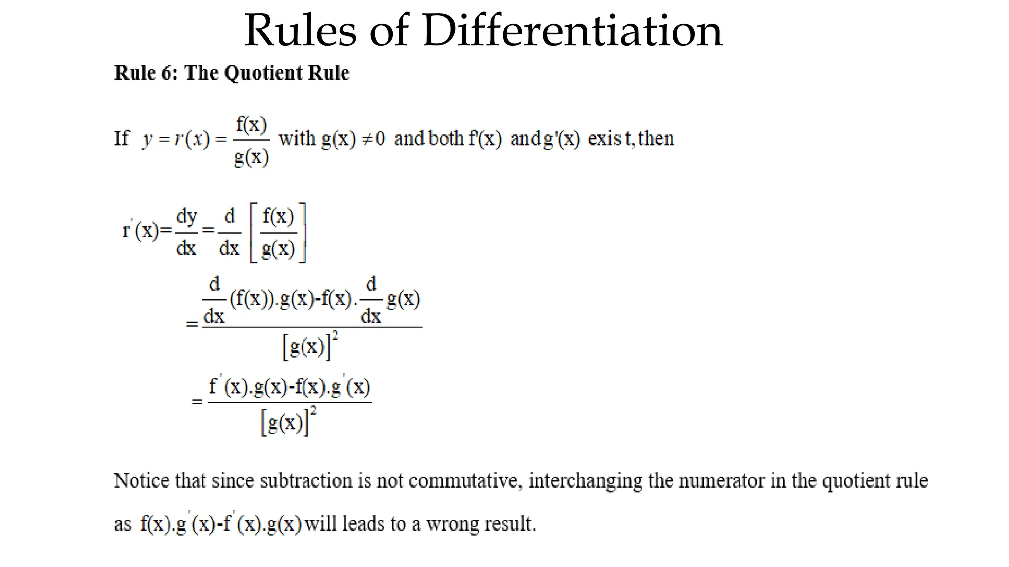 Rules of Differentiation
 