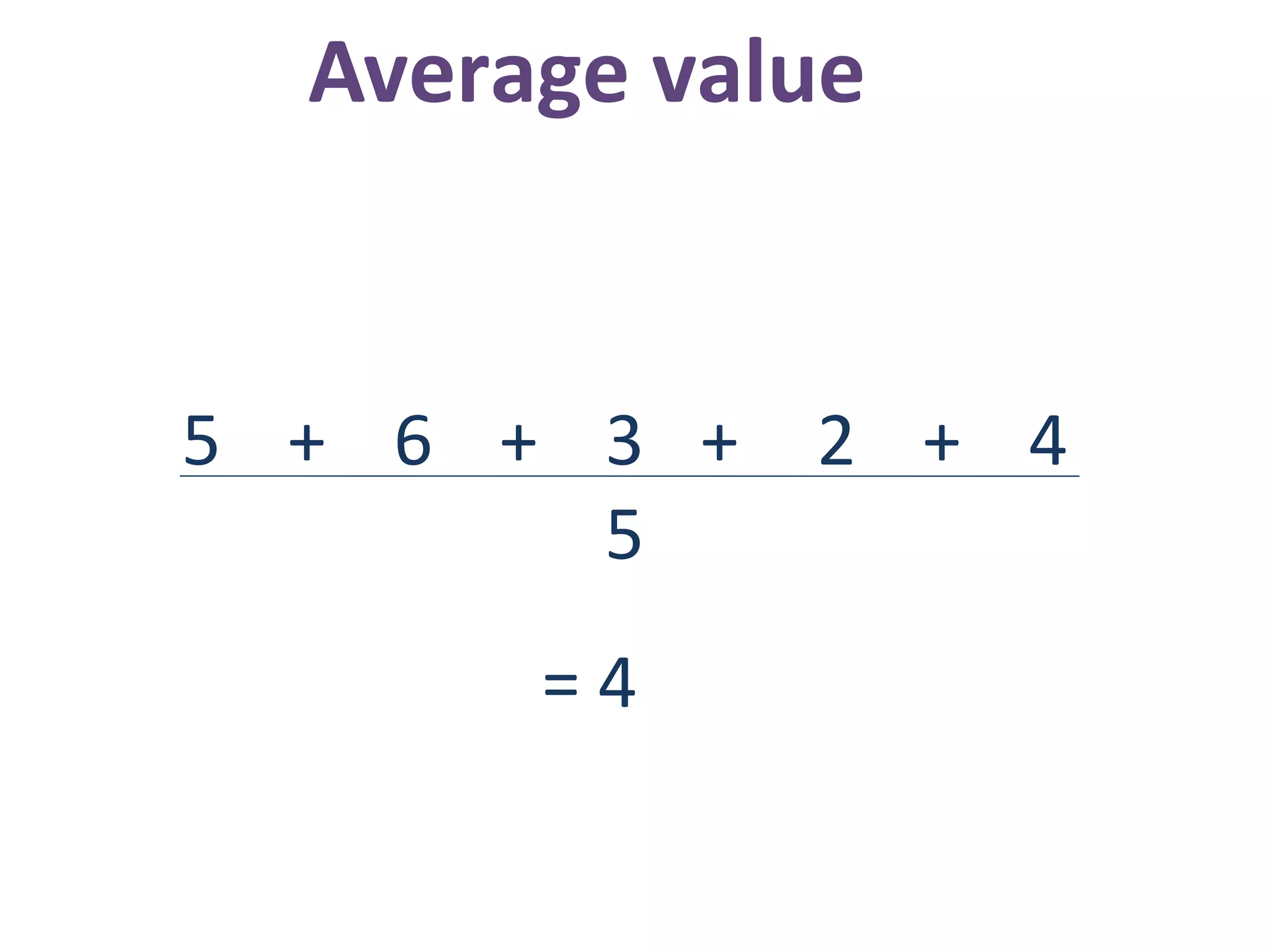 Average value
5 6 3 2 4+ + + +
5
= 4
 