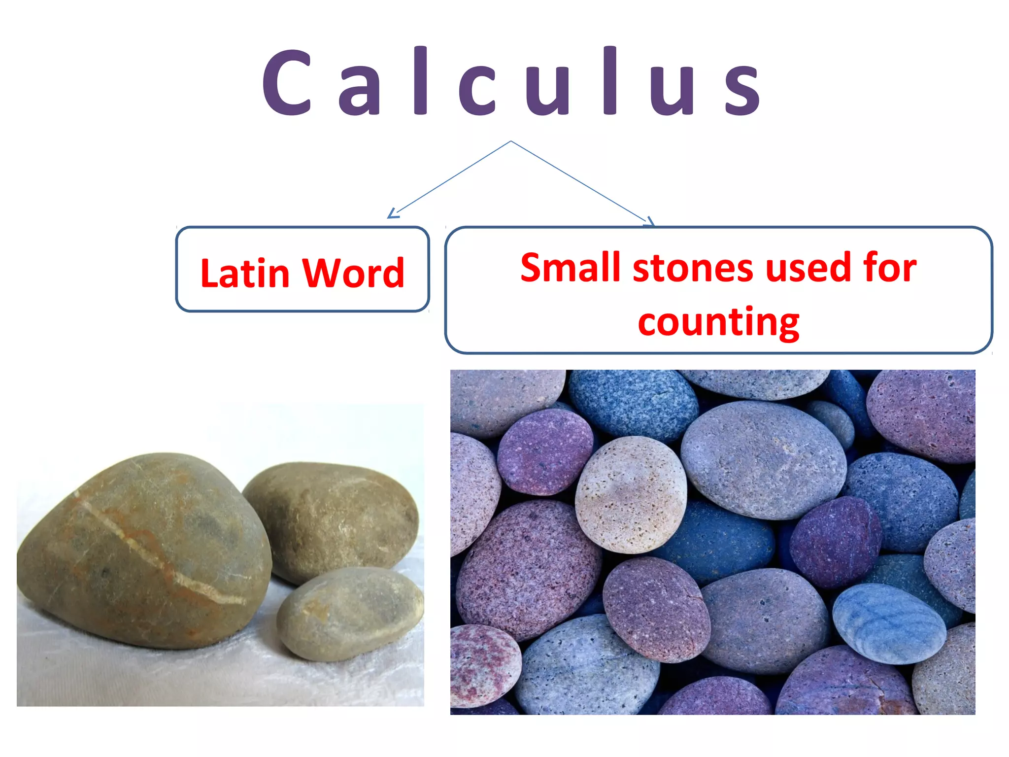 C a l c u l u s
Latin Word Small stones used for
counting
 