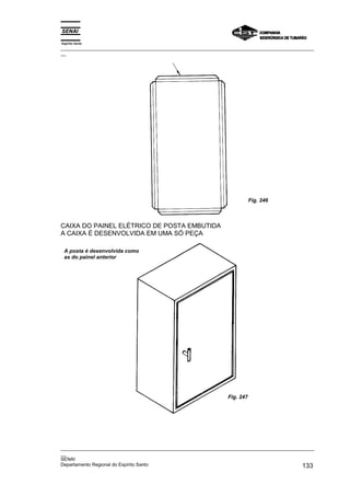 Espírito Santo
_________________________________________________________________________________________________
__
_________________________________________________________________________________________________
__
SENAI
Departamento Regional do Espírito Santo 133
CAIXA DO PAINEL ELÉTRICO DE POSTA EMBUTIDA
A CAIXA É DESENVOLVIDA EM UMA SÓ PEÇA
Fig. 246
A posta é desenvolvida como
as do painel anterior
Fig. 247
 