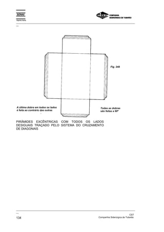 Espírito Santo
_________________________________________________________________________________________________
__




                                                                              Fig. 248




A última dobra em todos os lados                                      Todas as dobras
é feita ao contrário das outras                                       são feitas a 90º



PIRÂMIDES EXCÊNTRICAS COM TODOS OS LADOS
DESIGUAIS TRAÇADO PELO SISTEMA DO CRUZAMENTO
DE DIAGONAIS




_________________________________________________________________________________________________
__
                                                                                               CST
134                                                                Companhia Siderúrgica de Tubarão
 