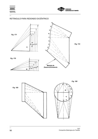 Espírito Santo
_________________________________________________________________________________________________
__

RETÂNGULO PARA REDONDO EXCÊNTRICO




   Fig. 171




                                                                                          Fig. 172




Fig. 170



                                                  Metade do
                                               Desenvolvimwento




                                                                                      Fig. 168



      Fig. 169




_________________________________________________________________________________________________
__
                                                                                               CST
98                                                                 Companhia Siderúrgica de Tubarão
 