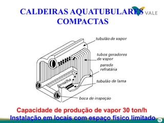 75
CALDEIRAS AQUATUBULARES
COMPACTAS
Capacidade de produção de vapor 30 ton/h
Instalação em locais com espaço físico limitado
 