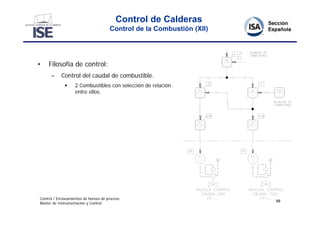 Control de Calderas
                                       Control de la Combustión (XII)




•    Filosofía de control:
      –     Control del caudal de combustible.
                  2 Combustibles con selección de relación
                   entre ellos.




Control / Enclavamientos de hornos de proceso
                                                                        68
Master de Instrumentación y Control
 