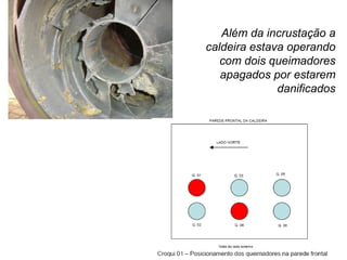 Além da incrustação a
caldeira estava operando
com dois queimadores
apagados por estarem
danificados
 