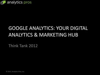 GOOGLE ANALYTICS: YOUR DIGITAL
   ANALYTICS & MARKETING HUB
   Think Tank 2012




© 2012, Analytics Pros, Inc.
 