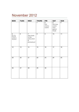 November 2012
MON         TUES   WED           THURS   FRI      SAT        SUN
                                 1       2 ...