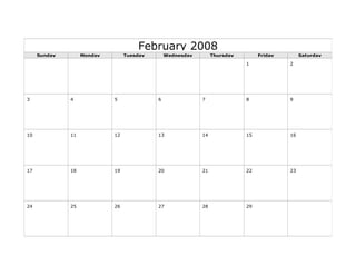 February 2008
Sunday Monday Tuesday Wednesday Thursday Friday Saturday
1 2
3 4 5 6 7 8 9
10 11 12 13 14 15 16
17 18 19 20 21 22 23
24 25 26 27 28 29
 