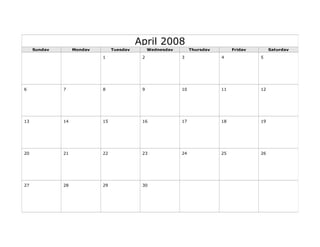 April 2008
Sunday Monday Tuesday Wednesday Thursday Friday Saturday
1 2 3 4 5
6 7 8 9 10 11 12
13 14 15 16 17 18 19
20 21 22 23 24 25 26
27 28 29 30
 