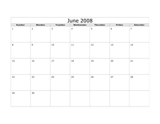June 2008
Sunday Monday Tuesday Wednesday Thursday Friday Saturday
1 2 3 4 5 6 7
8 9 10 11 12 13 14
15 16 17 18 19 20 21
22 23 24 25 26 27 28
29 30
 