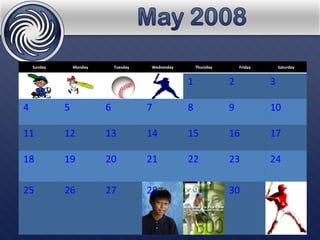 Sunday Monday Tuesday Wednesday Thursday Friday Saturday 1 2 3 4 5 6 7 8 9 10 11 12 13 14 15 16 17 18 19 20 21 22 23 24 25 26 27 28 29 30 31 