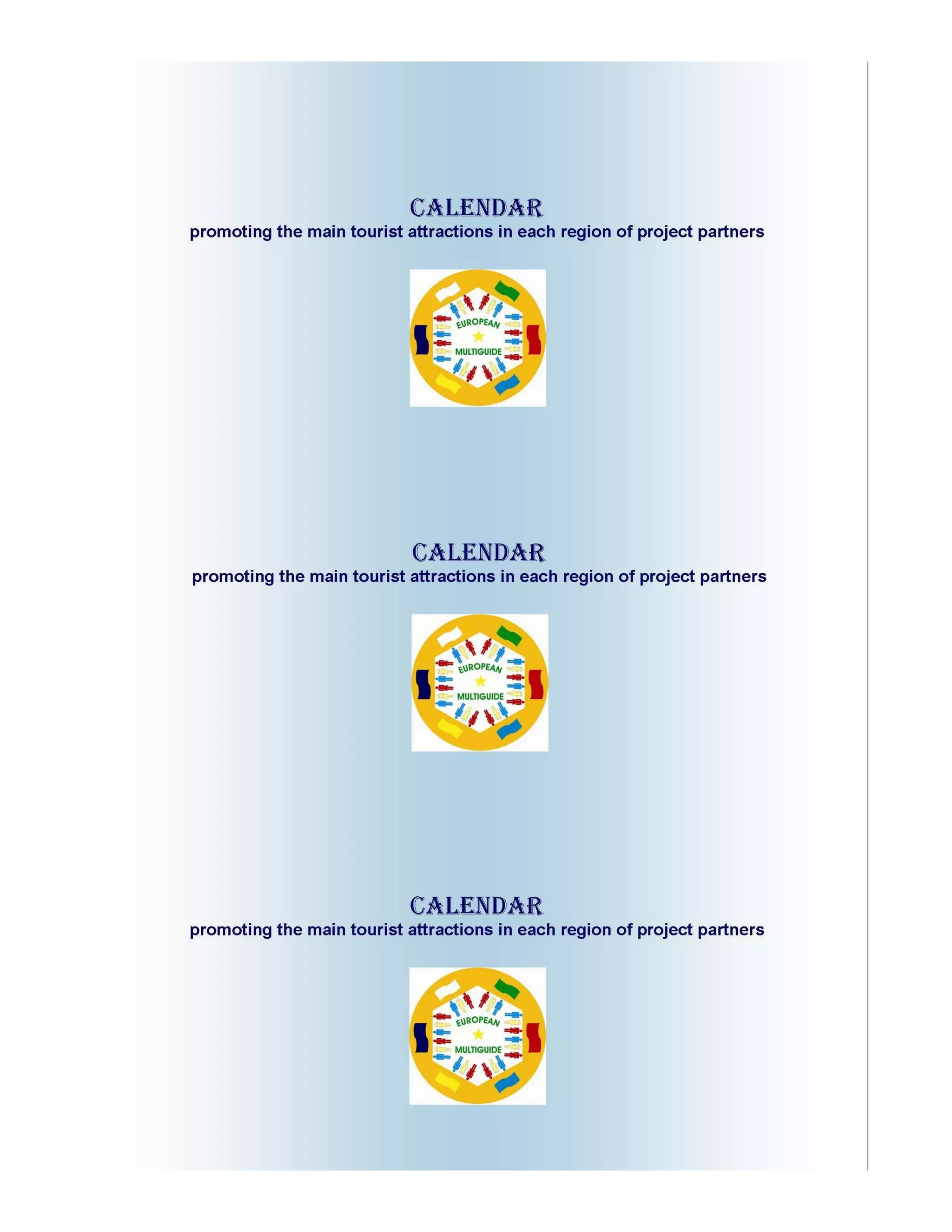 Calendar promoting the main tourist attractions in each region of partners in project