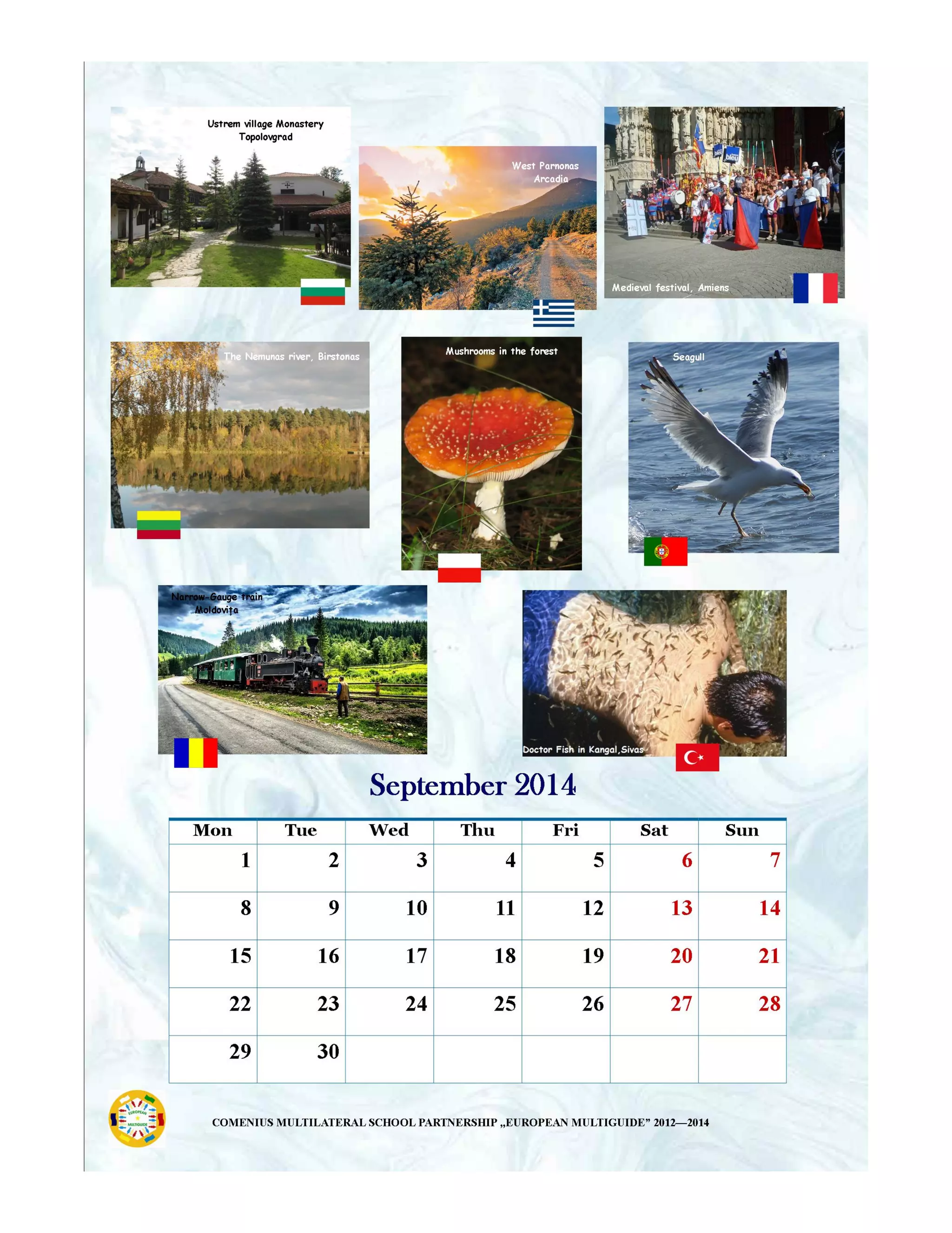 Calendar promoting the main tourist attractions in each region of partners in project