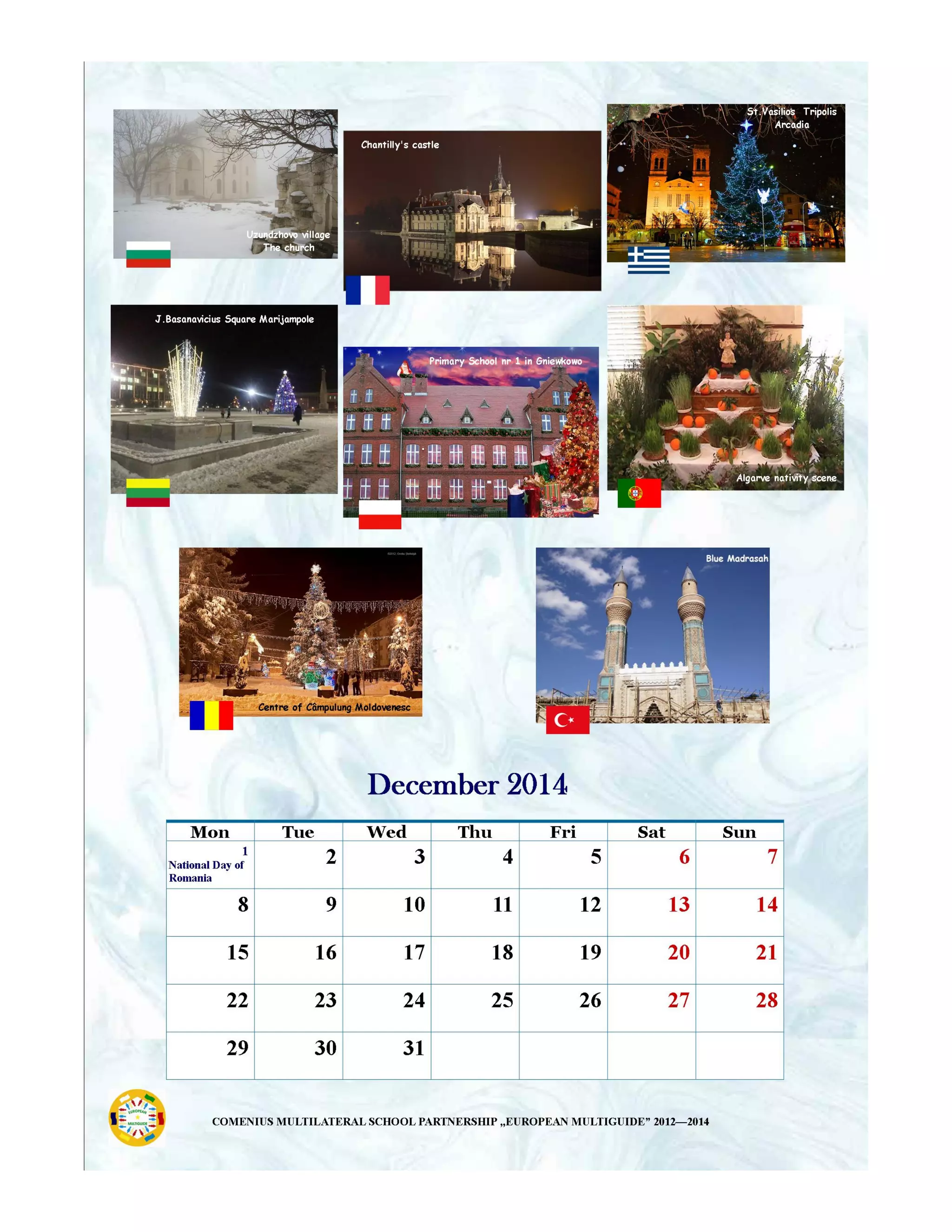 Calendar promoting the main tourist attractions in each region of partners in project