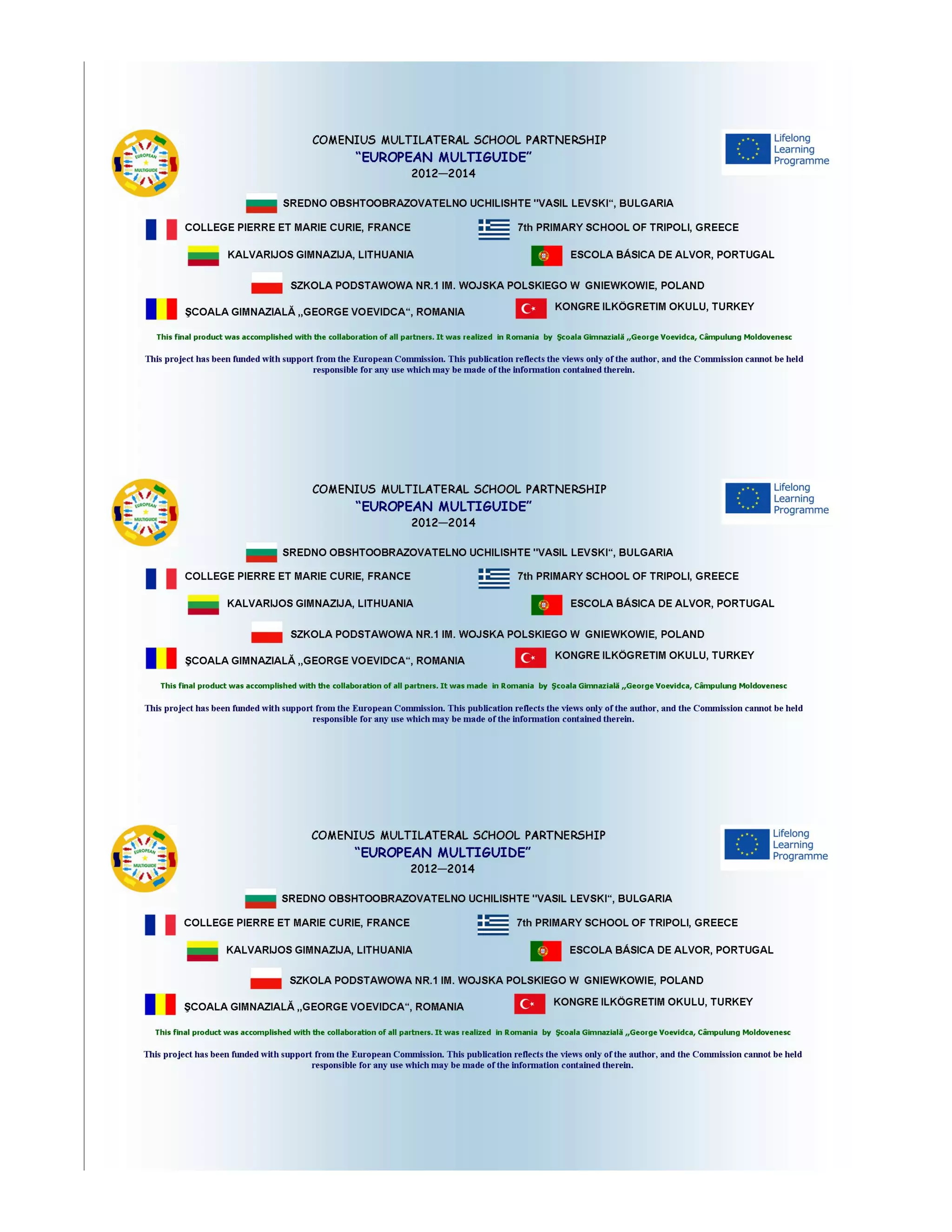 Calendar promoting the main tourist attractions in each region of partners in project